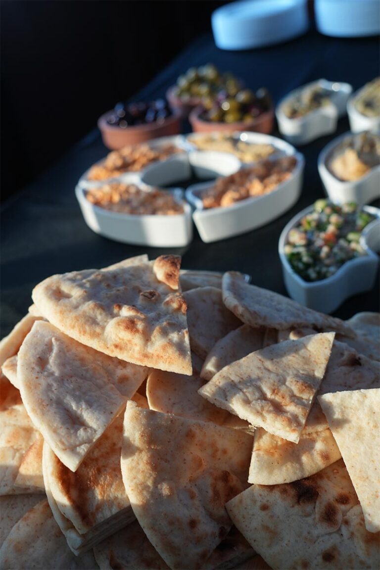 Buffet station with seasonal cuisine by Selene Catering on the rooftop terrace