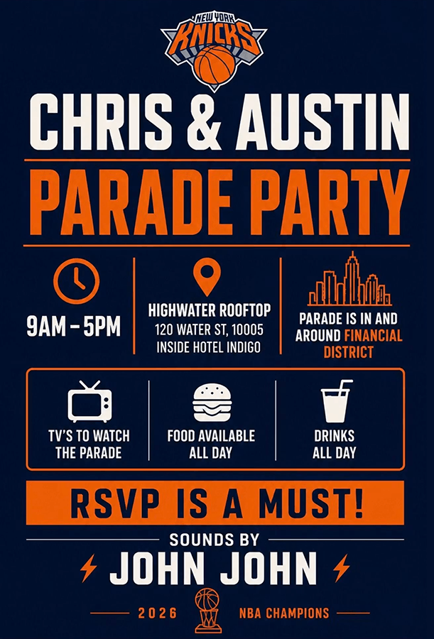 NY Knicks Parade at Highwater Rooftop