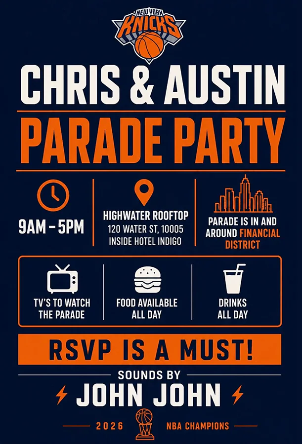 NY Knicks Parade at Highwater Rooftop